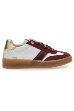 Sneakers bianche e bordeaux in pelle con dettagli oro Pittarello Capsule Grace Made in Italy