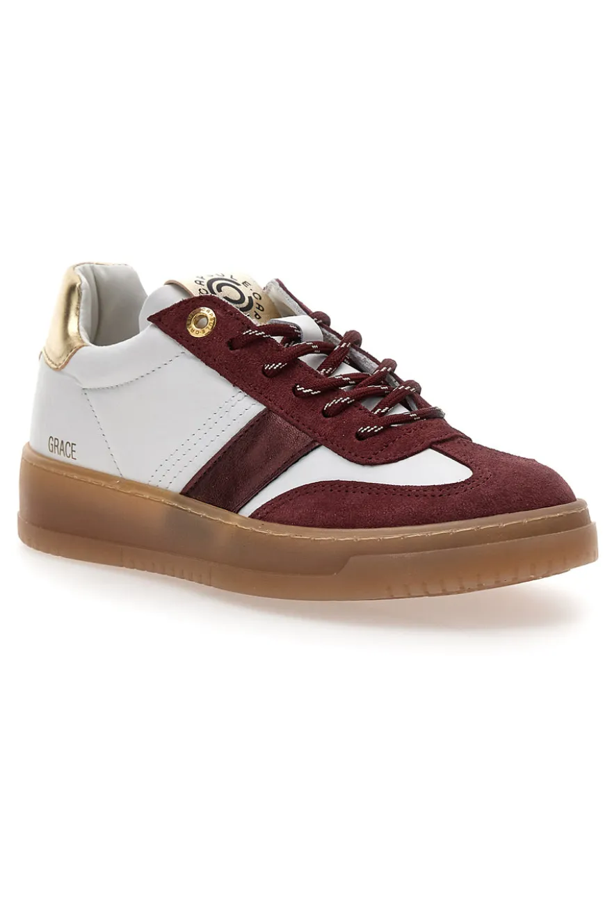 Sneakers bianche e bordeaux in pelle con dettagli oro Pittarello Capsule Grace Made in Italy