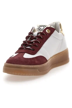 Sneakers bianche e bordeaux in pelle con dettagli oro Pittarello Capsule Grace Made in Italy
