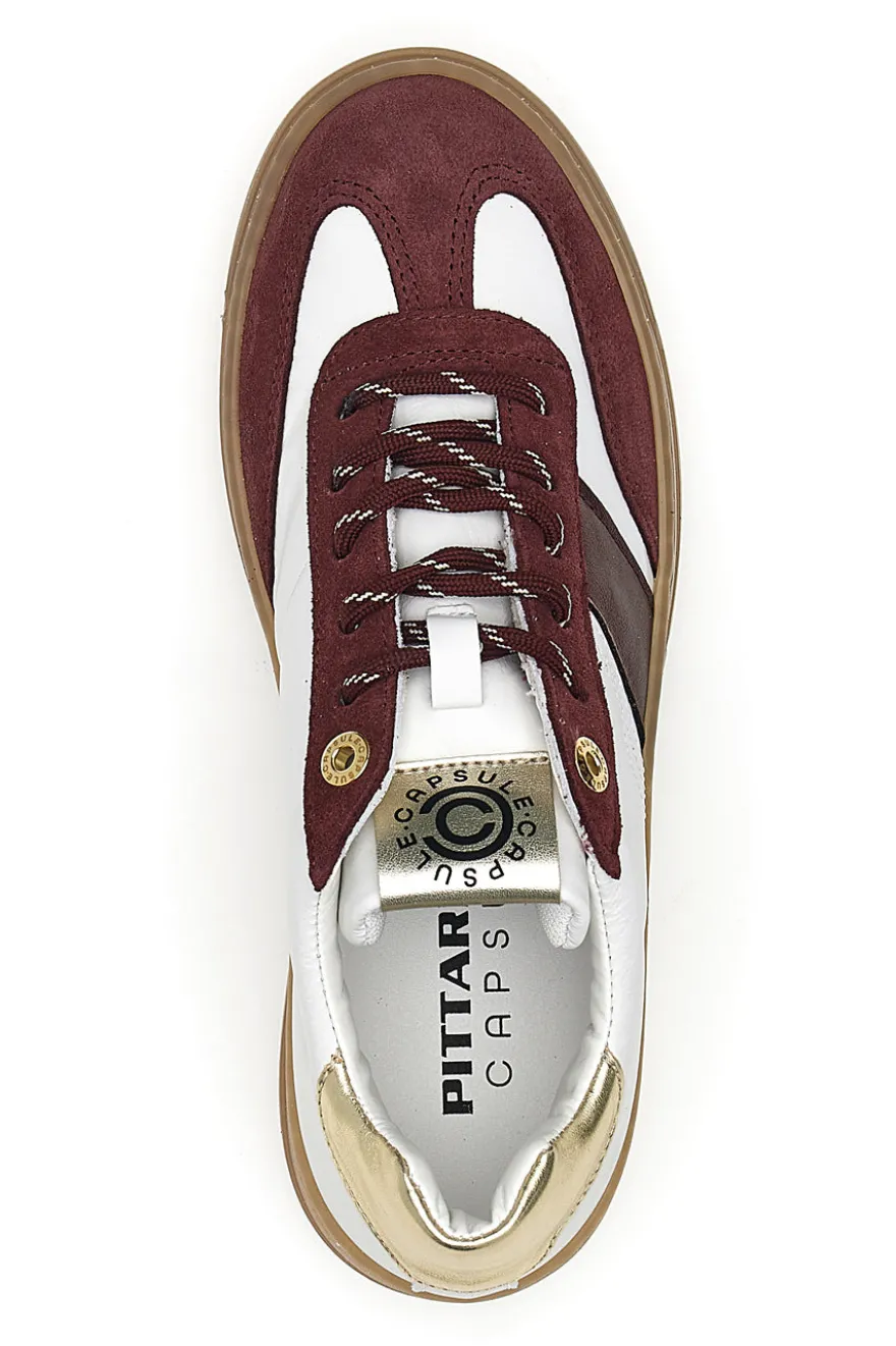 Sneakers bianche e bordeaux in pelle con dettagli oro Pittarello Capsule Grace Made in Italy