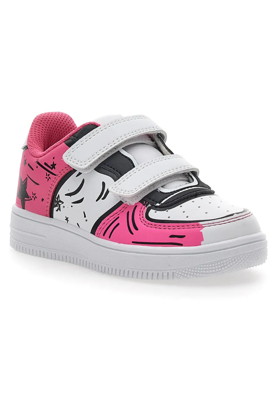 Sneakers Bianche e Fuxia Con Strappi Pitt Kids 201195