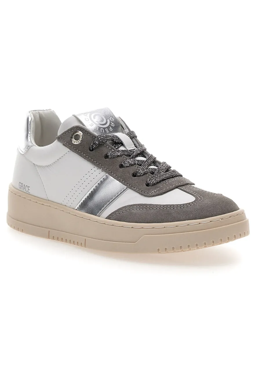 Sneakers bianche e grigie in pelle con dettagli argento Pittarello Capsule Grace Made in Italy