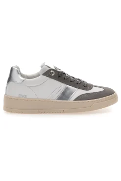 Sneakers bianche e grigie in pelle con dettagli argento Pittarello Capsule Grace Made in Italy