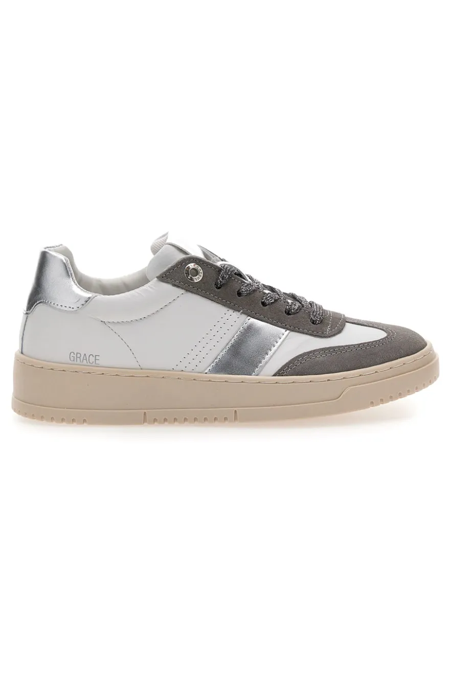Sneakers bianche e grigie in pelle con dettagli argento Pittarello Capsule Grace Made in Italy