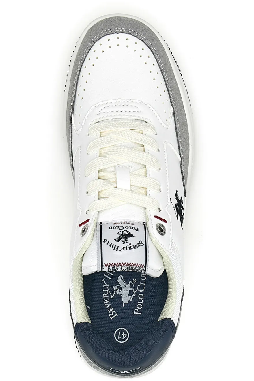 Sneakers bianche e grigie con inserti navy Beverly Hills Polo BHM524201