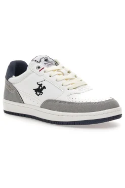 Sneakers bianche e grigie con inserti navy Beverly Hills Polo BHM524201