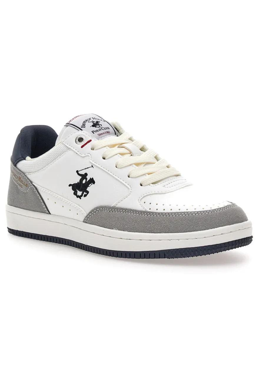 Sneakers bianche e grigie con inserti navy Beverly Hills Polo BHM524201