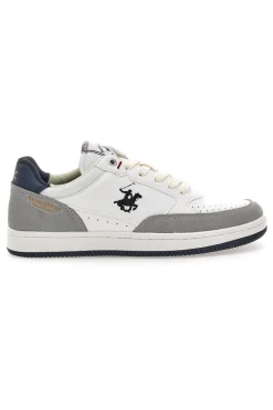 Sneakers bianche e grigie con inserti navy Beverly Hills Polo BHM524201