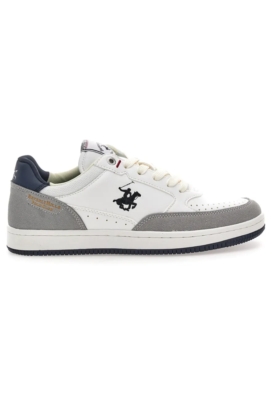 Sneakers bianche e grigie con inserti navy Beverly Hills Polo BHM524201