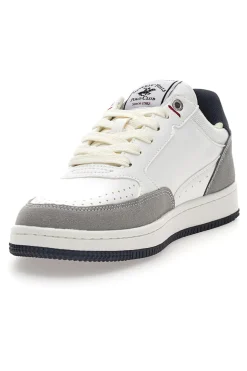 Sneakers bianche e grigie con inserti navy Beverly Hills Polo BHM524201