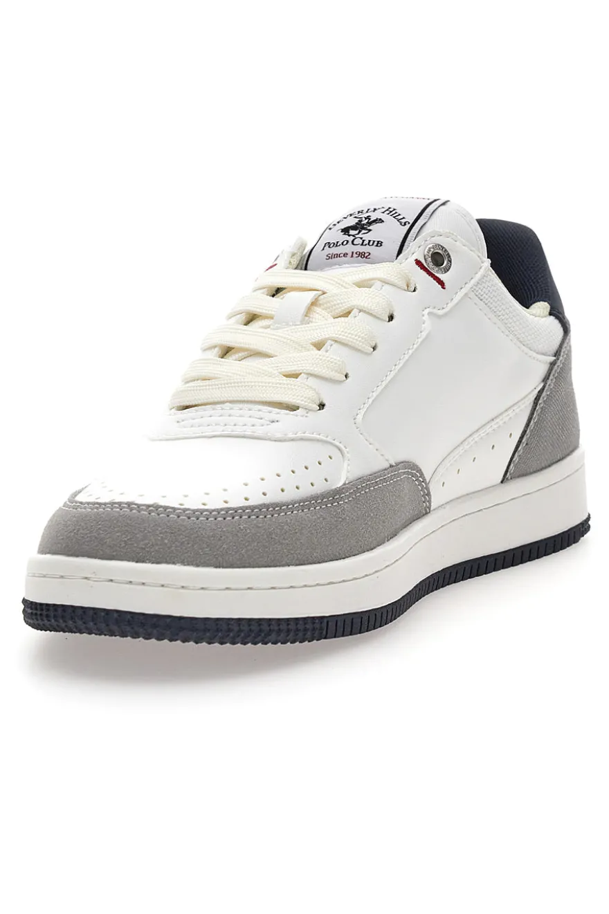 Sneakers bianche e grigie con inserti navy Beverly Hills Polo BHM524201
