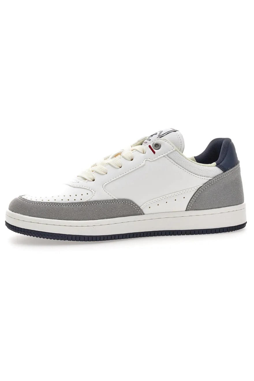 Sneakers bianche e grigie con inserti navy Beverly Hills Polo BHM524201