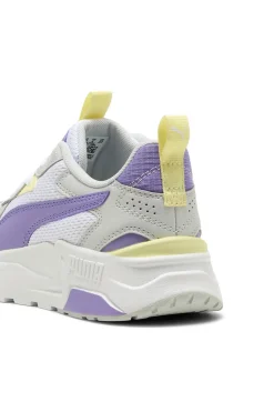 Sneakers bianche e lilla con inserti gialli in mesh e IMEVA Puma Trinity Lite Jr