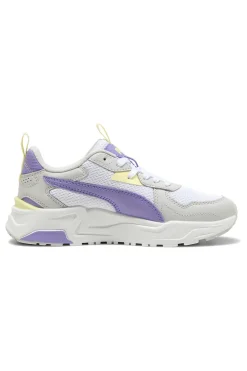 Sneakers bianche e lilla con inserti gialli in mesh e IMEVA Puma Trinity Lite Jr