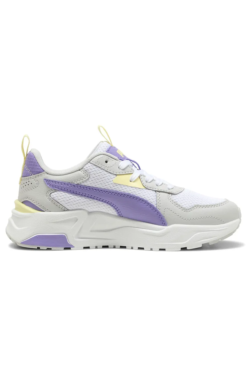 Sneakers bianche e lilla con inserti gialli in mesh e IMEVA Puma Trinity Lite Jr