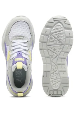Sneakers bianche e lilla con inserti gialli in mesh e IMEVA Puma Trinity Lite Jr