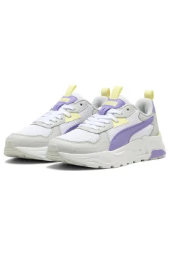 Sneakers bianche e lilla con inserti gialli in mesh e IMEVA Puma Trinity Lite Jr