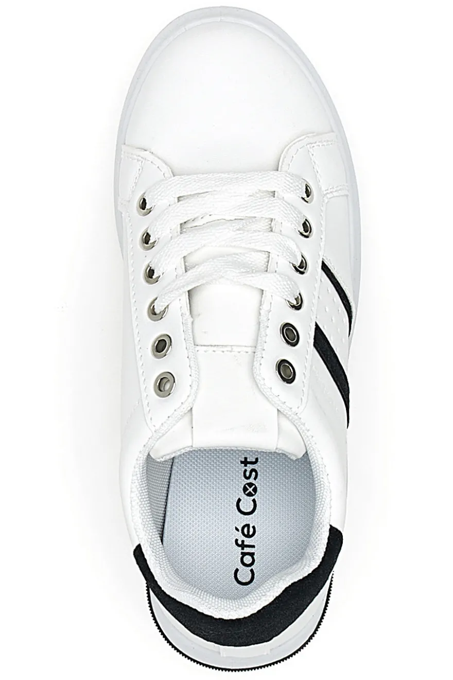 Sneakers bianche e nere con lacci CAFE' COST BK2450