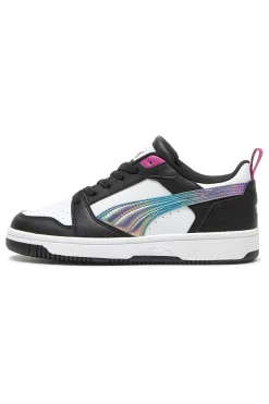 Sneakers Bianche e nere con bande laterali colorate Puma Rebound V6 Lo Bouncy Sky Jr