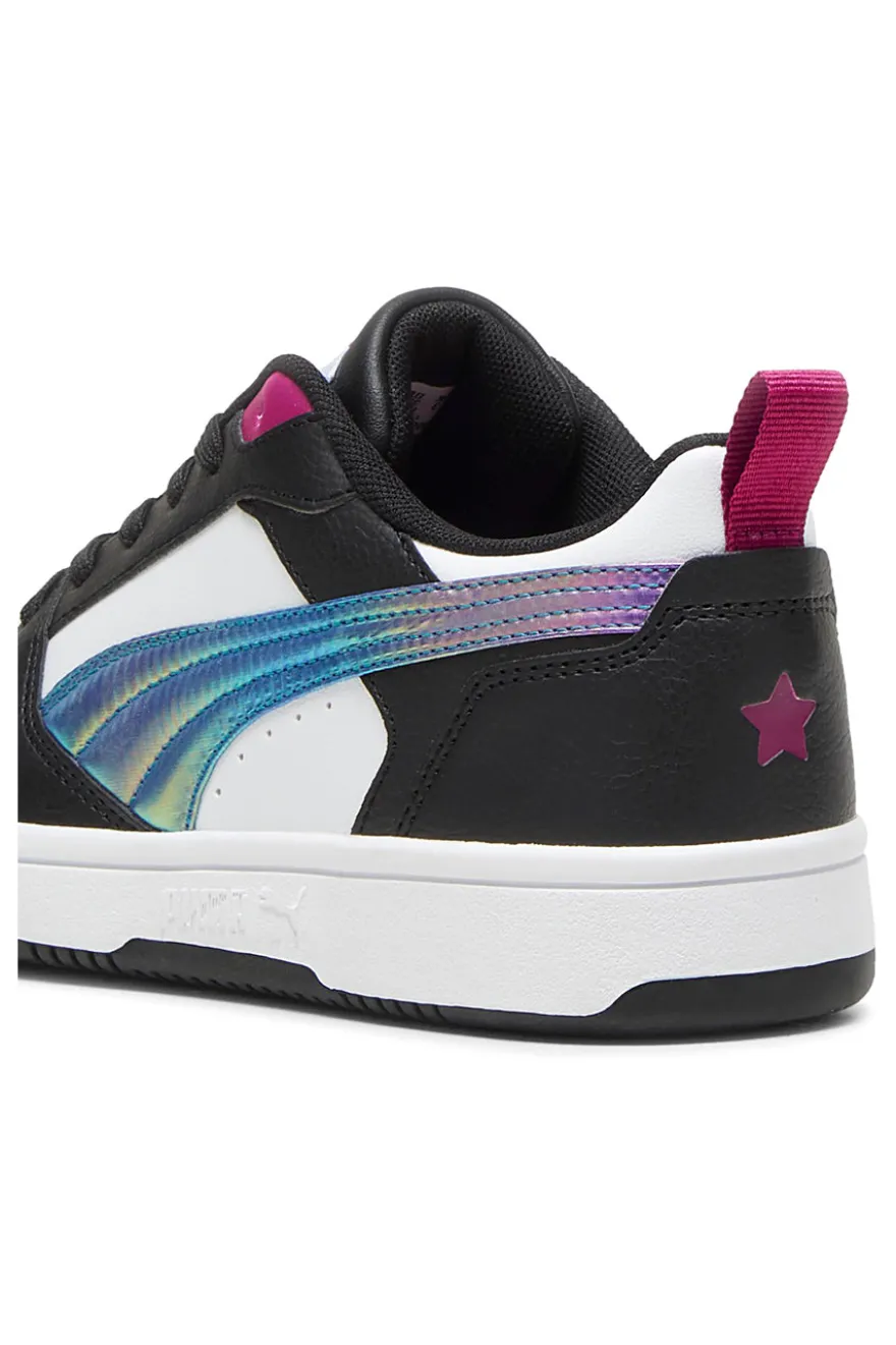 Sneakers Bianche e nere con bande laterali colorate Puma Rebound V6 Lo Bouncy Sky Jr