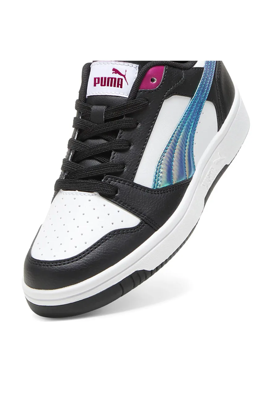 Sneakers Bianche e nere con bande laterali colorate Puma Rebound V6 Lo Bouncy Sky Jr