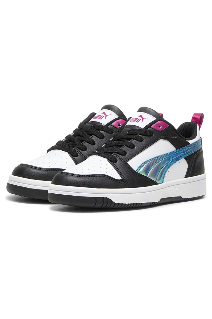 Sneakers Bianche e nere con bande laterali colorate Puma Rebound V6 Lo Bouncy Sky Jr