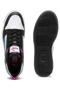 Sneakers Bianche e nere con bande laterali colorate Puma Rebound V6 Lo Bouncy Sky Jr