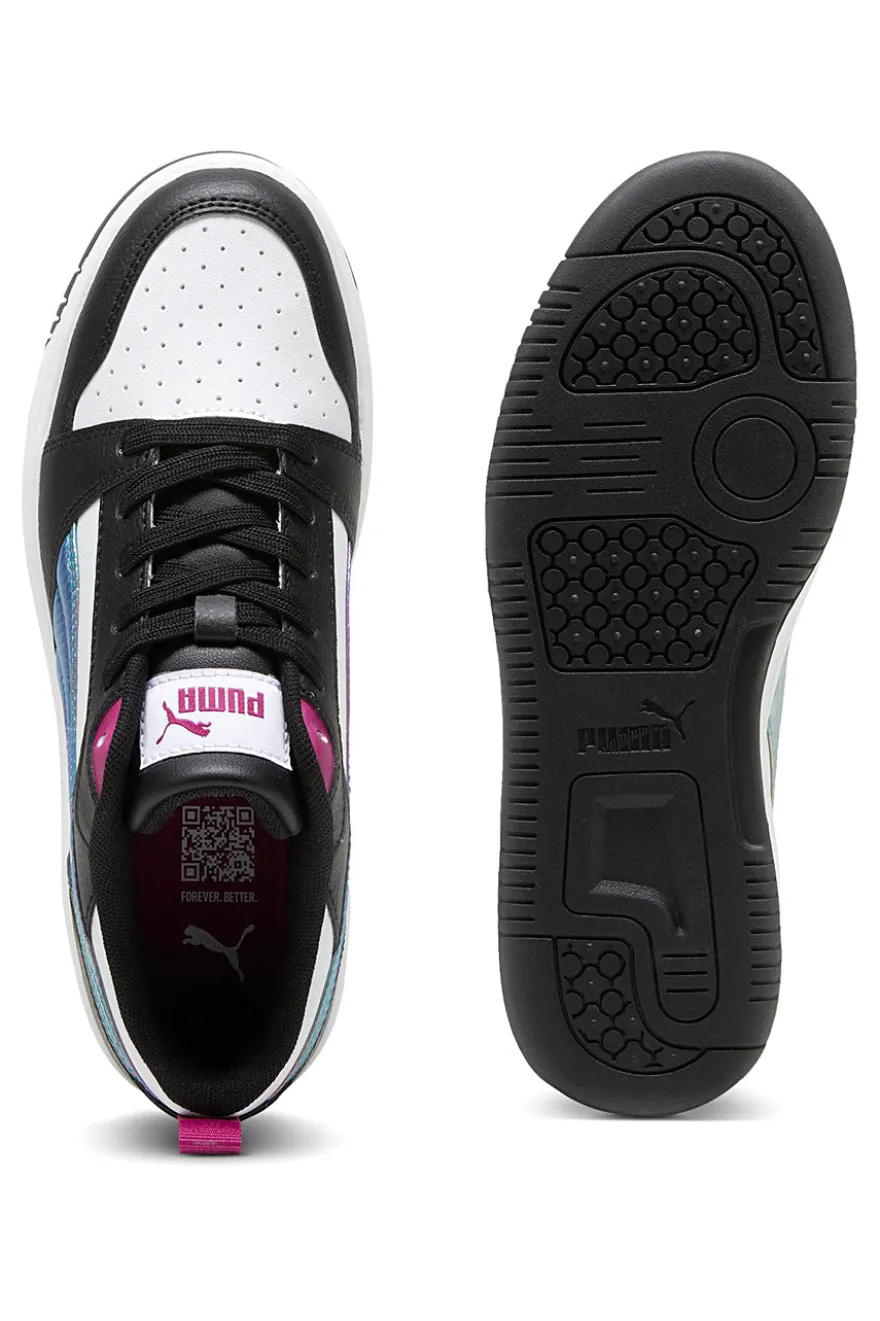Sneakers Bianche e nere con bande laterali colorate Puma Rebound V6 Lo Bouncy Sky Jr