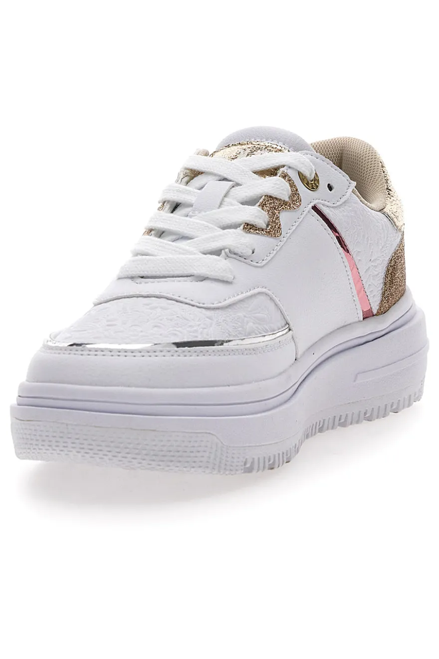 Sneakers Bianche e Oro Soprani City Pu Mirror Glitter