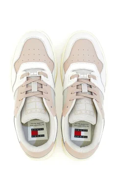 Sneakers Bianche e Rosa Con Tomaia In Pelle TOMMY JEANS BASKET TONAL LOGO