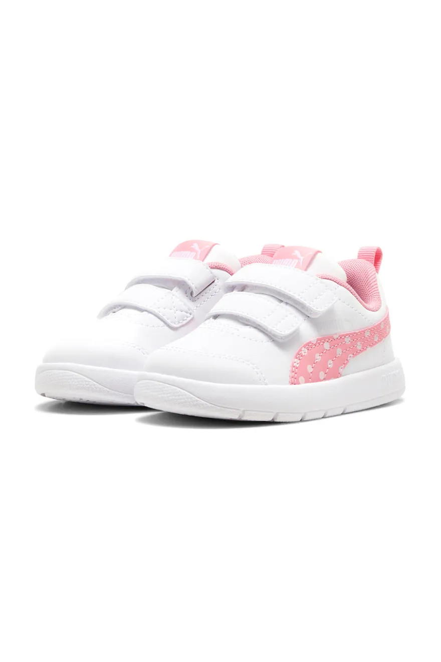 Sneakers bianche e rosa con strappo e dettagli a pois Puma Courtflex V3 Dotty V Inf