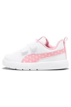 Sneakers bianche e rosa con strappo e dettagli a pois Puma Courtflex V3 Dotty V Inf