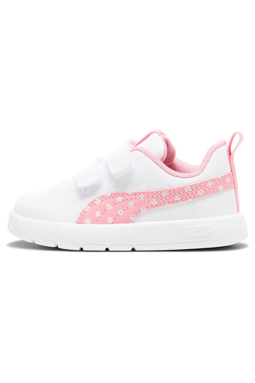 Sneakers bianche e rosa con strappo e dettagli a pois Puma Courtflex V3 Dotty V Inf