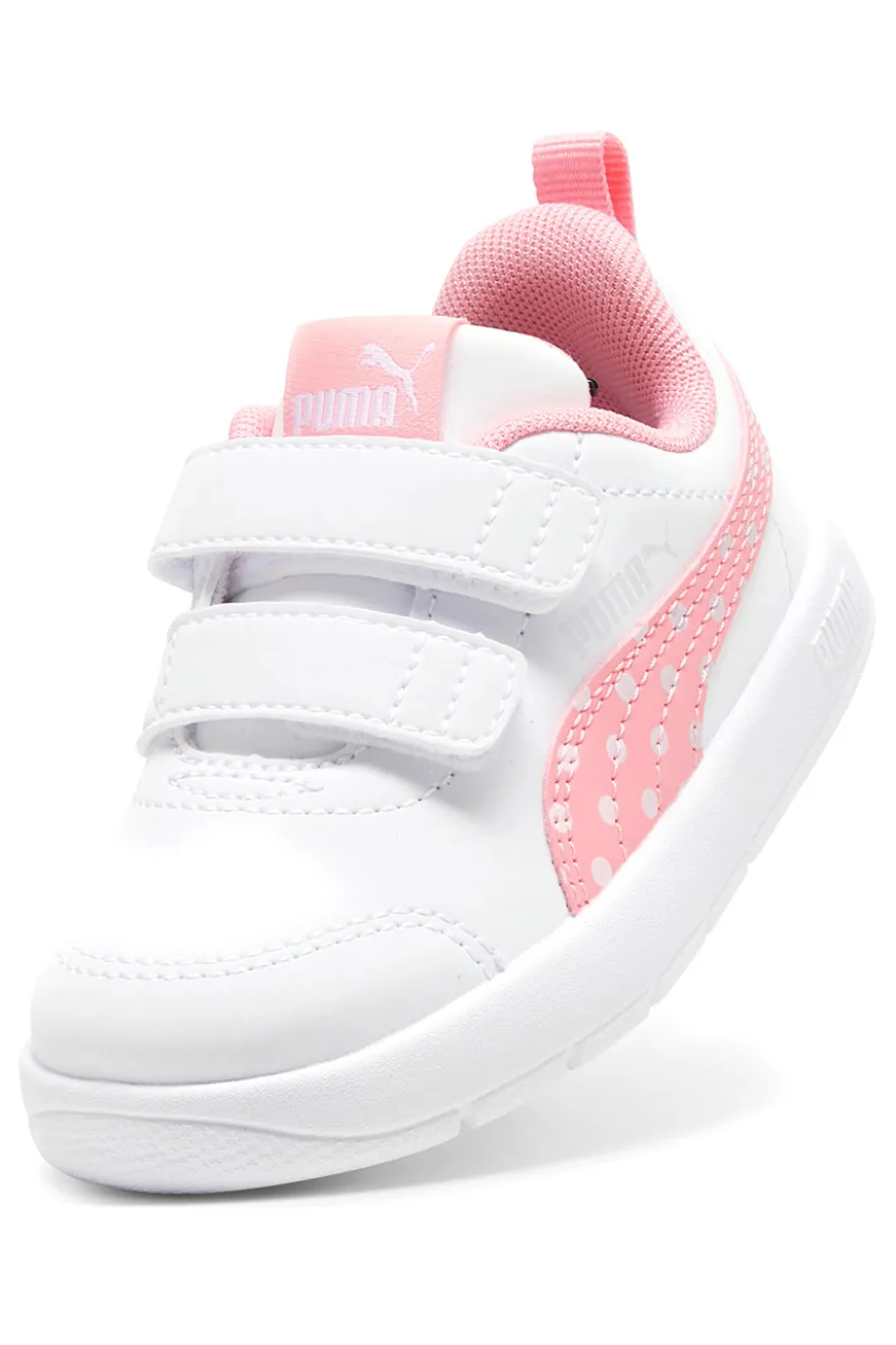 Sneakers bianche e rosa con strappo e dettagli a pois Puma Courtflex V3 Dotty V Inf