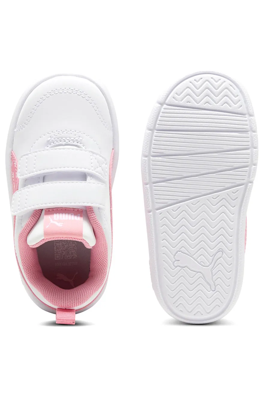 Sneakers bianche e rosa con strappo e dettagli a pois Puma Courtflex V3 Dotty V Inf