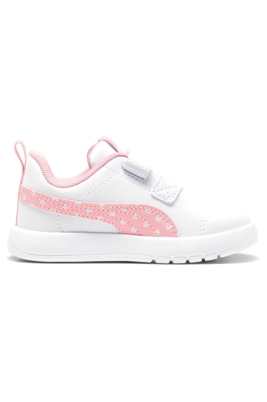 Sneakers bianche e rosa con strappo e dettagli a pois Puma Courtflex V3 Dotty V Inf