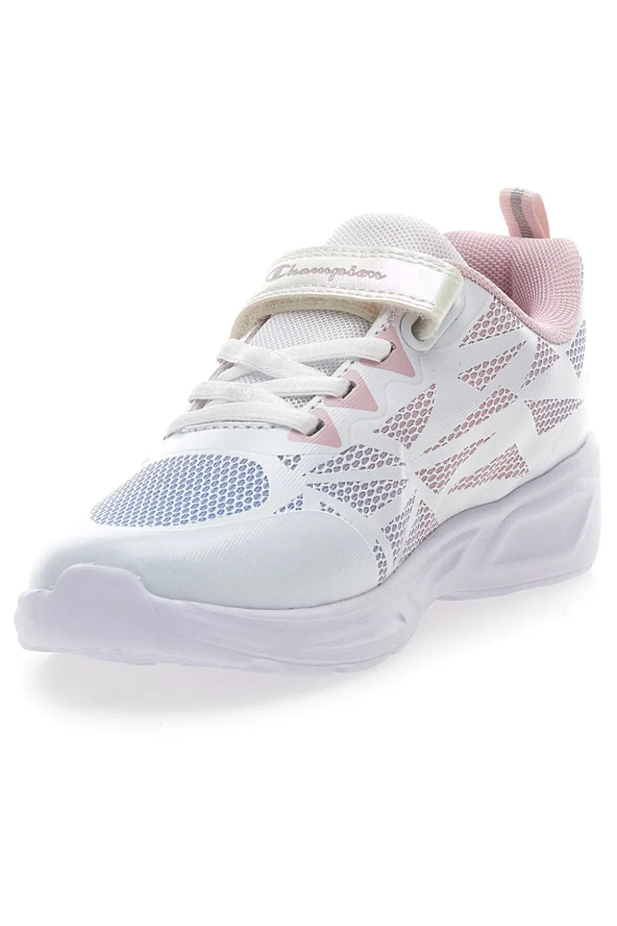 Sneakers bianche e rosa con luci Champion Wave Tri G PS