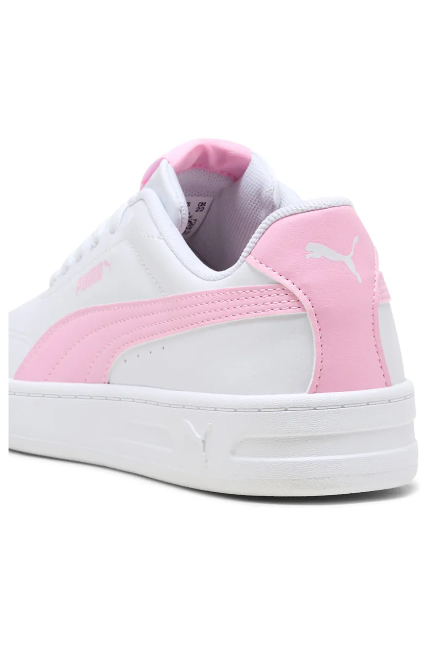 Sneakers bianche e rosa Puma Court Classic Clean Jr