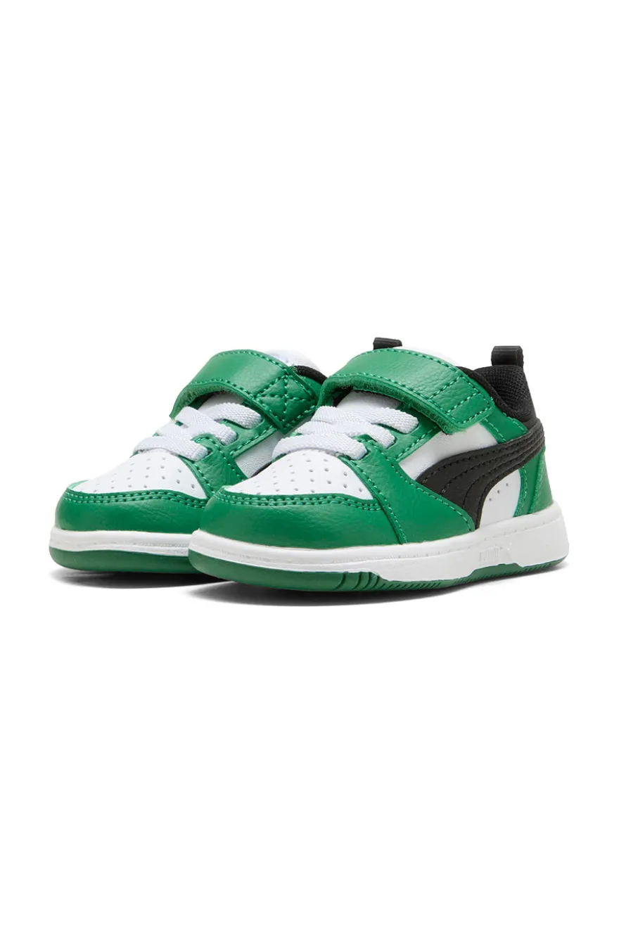 Sneakers bianche e verdi con strappo Puma Rebound V6 Lo AC+ Inf