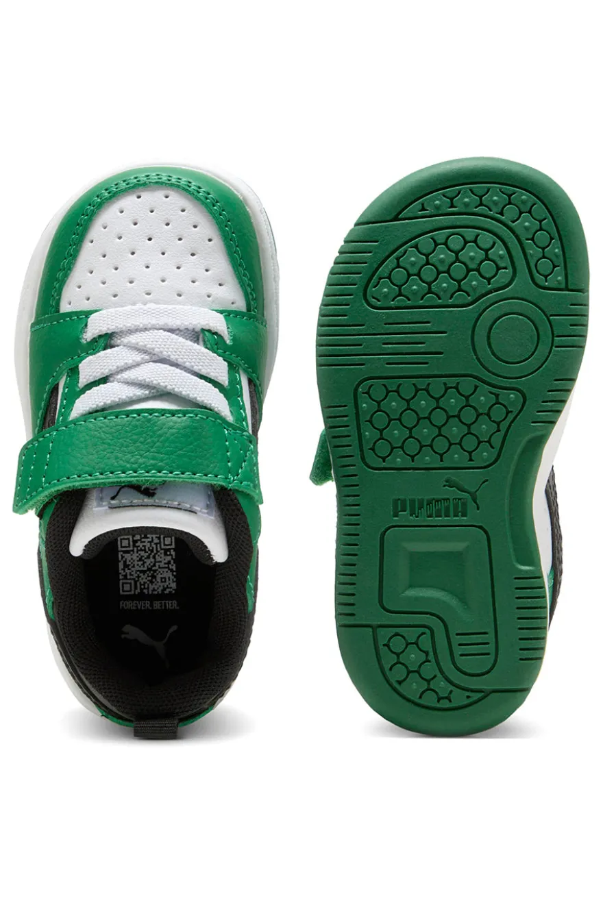 Sneakers bianche e verdi con strappo Puma Rebound V6 Lo AC+ Inf