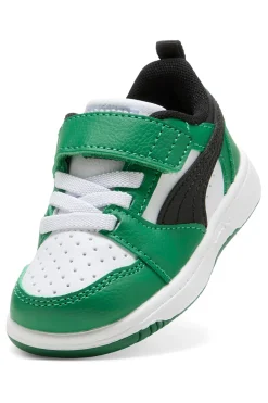 Sneakers bianche e verdi con strappo Puma Rebound V6 Lo AC+ Inf
