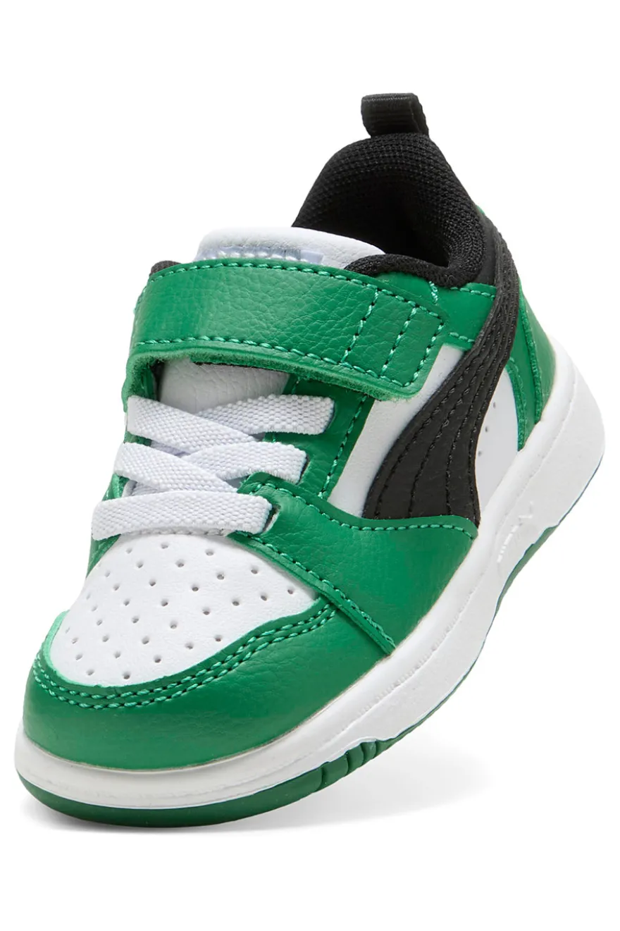 Sneakers bianche e verdi con strappo Puma Rebound V6 Lo AC+ Inf