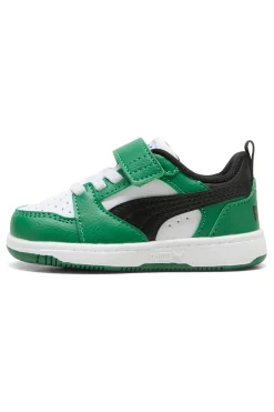 Sneakers bianche e verdi con strappo Puma Rebound V6 Lo AC+ Inf