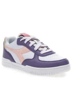 Sneakers Bianche e Viola con Logo Rosa DIADORA RAPTOR LOW SPOTTED GS