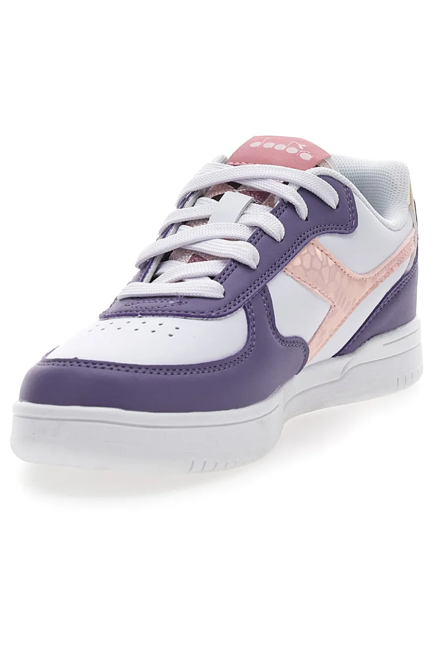 Sneakers Bianche e Viola con Logo Rosa DIADORA RAPTOR LOW SPOTTED GS