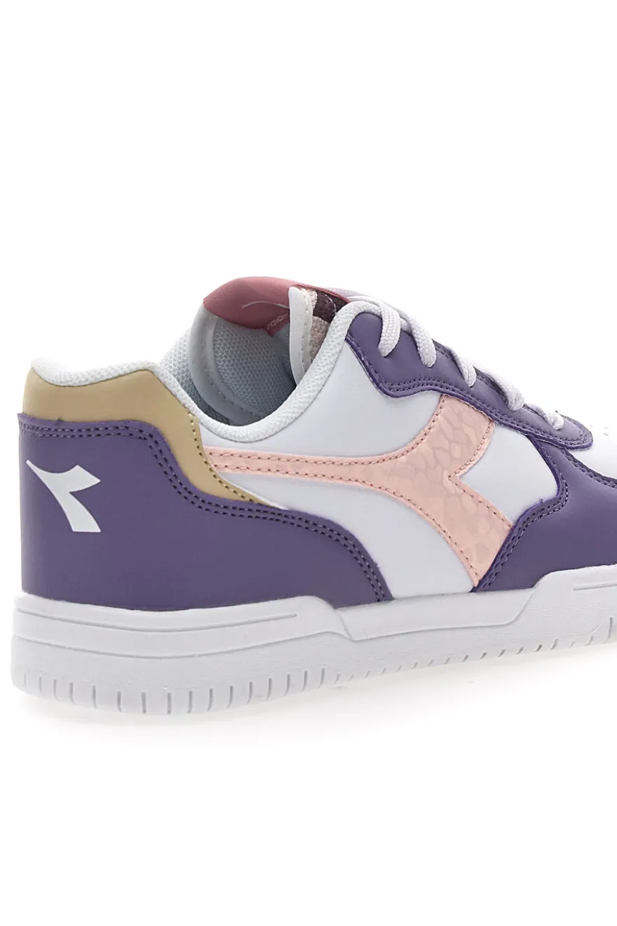 Sneakers Bianche e Viola con Logo Rosa DIADORA RAPTOR LOW SPOTTED GS