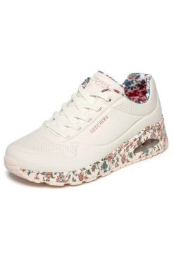Sneakers bianche fantasia floreale con suola ad aria e lacci fissi Skechers Uno Safari Time