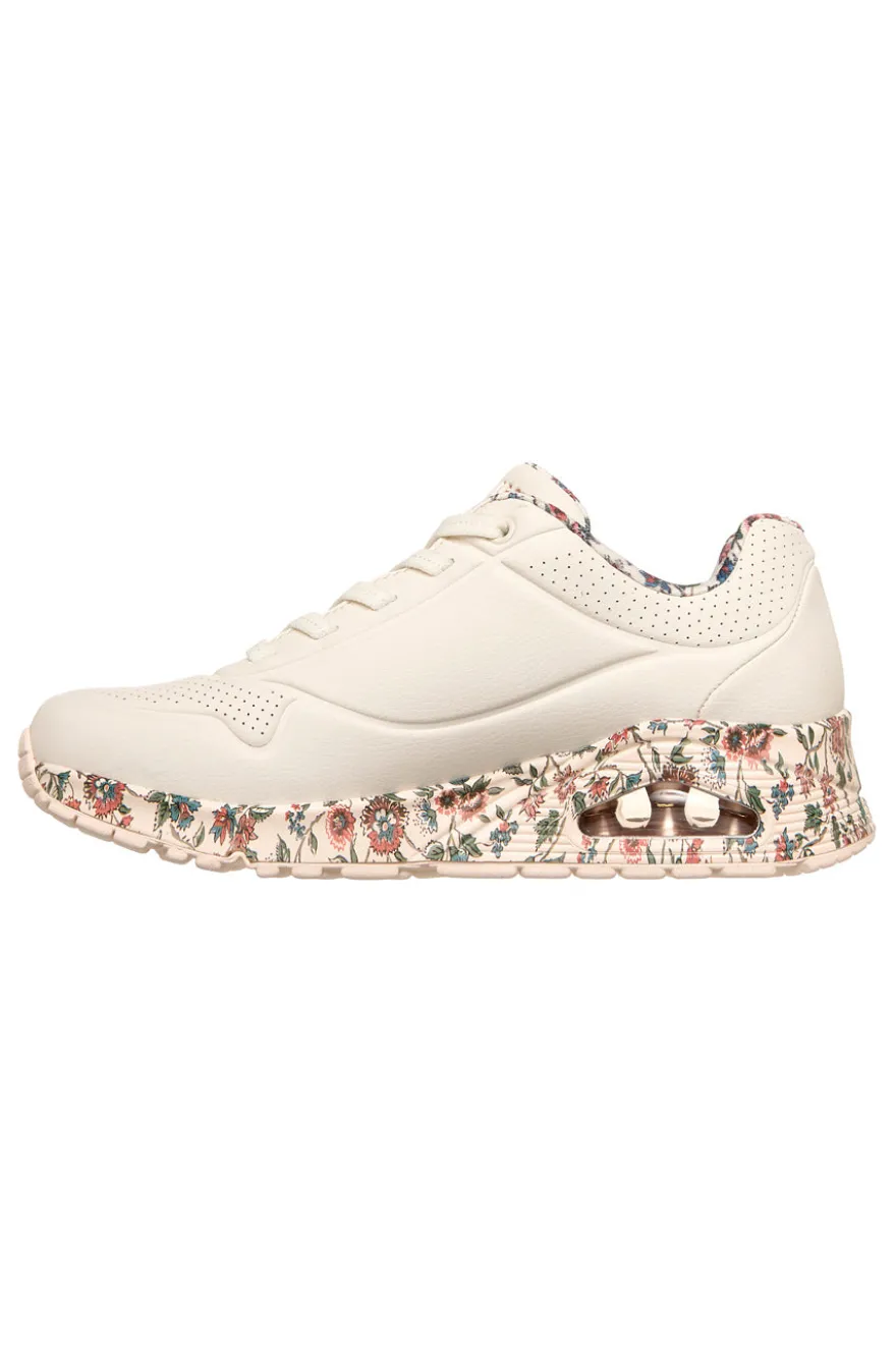 Sneakers bianche fantasia floreale con suola ad aria e lacci fissi Skechers Uno Safari Time