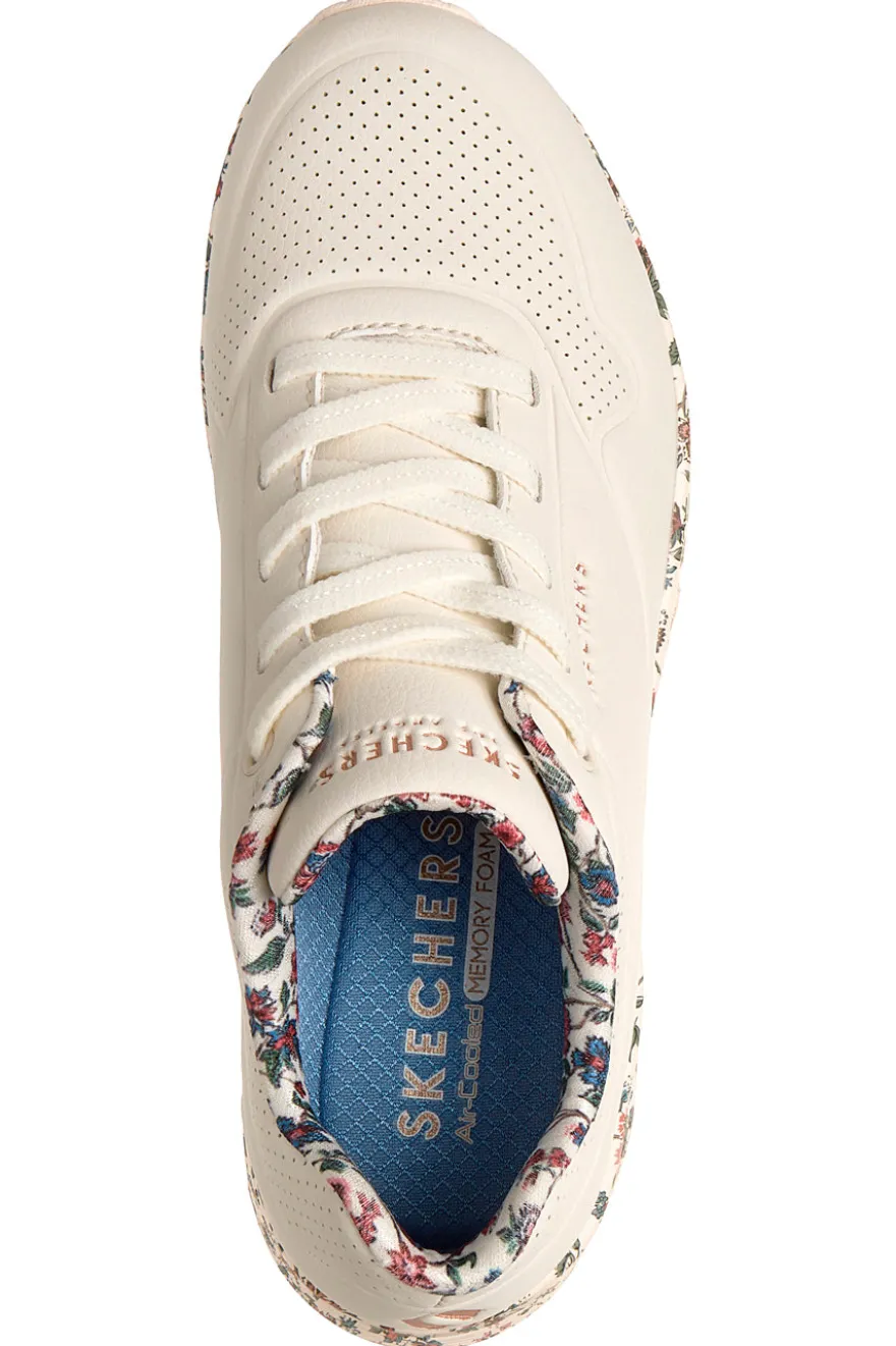 Sneakers bianche fantasia floreale con suola ad aria e lacci fissi Skechers Uno Safari Time