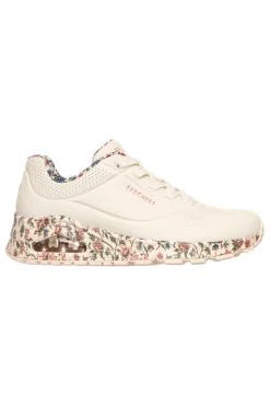 Sneakers bianche fantasia floreale con suola ad aria e lacci fissi Skechers Uno Safari Time